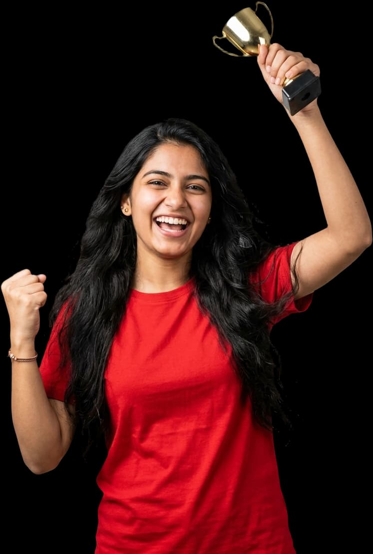VV Academy student raising trophy in victory