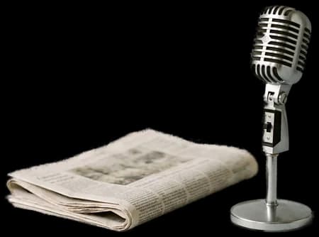 Current Affairs folded newspapers and microphone cutout