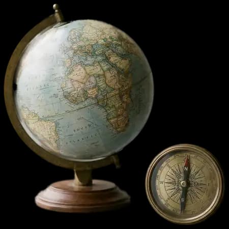 Geography globe and vintage compass cutout